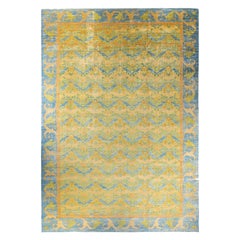 Tapis Arts & Crafts bleu clair en laine noué à la main, unique en son genre