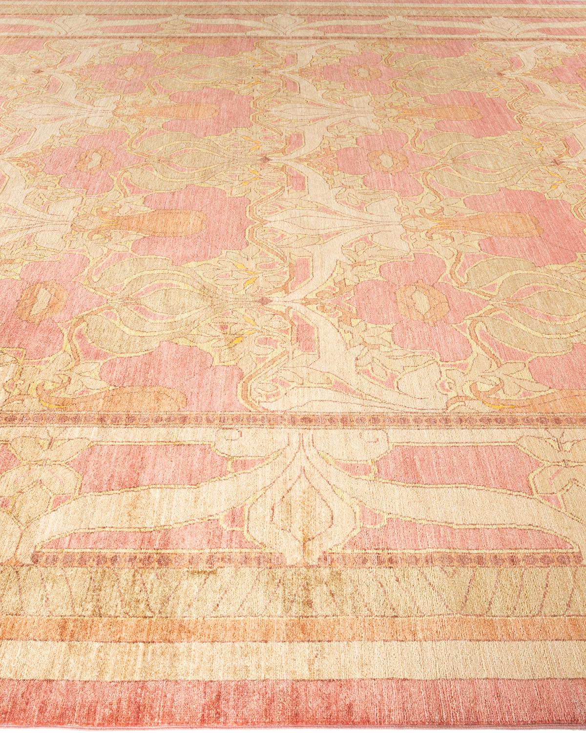One-of-a-kind Hand Knotted Wool Arts & Crafts Pink Area Rug In New Condition For Sale In Norwalk, CT