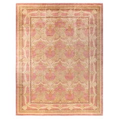 Handgeknüpfter rosa Teppich aus Wolle im Arts & Crafts-Stil, Unikat