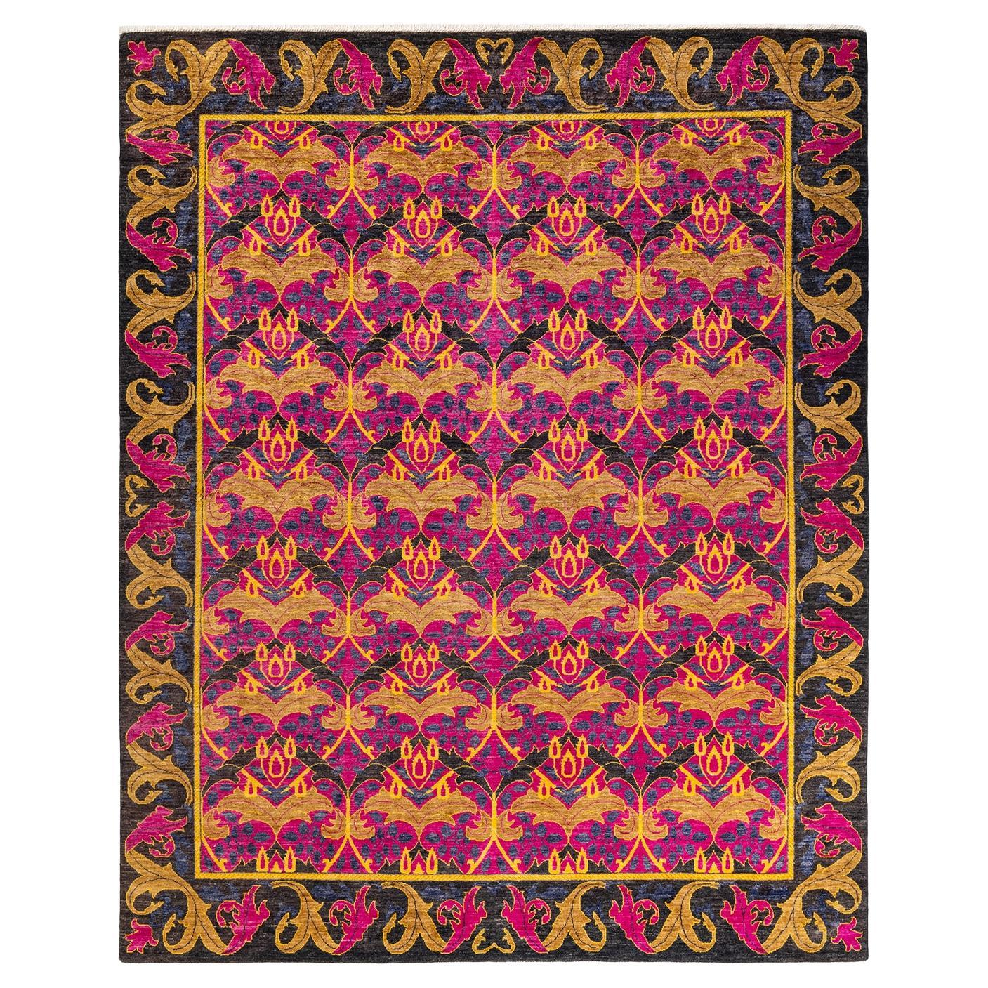 One-of-a-kind Hand Knotted Wool Arts & Crafts Purple Area Rug For Sale