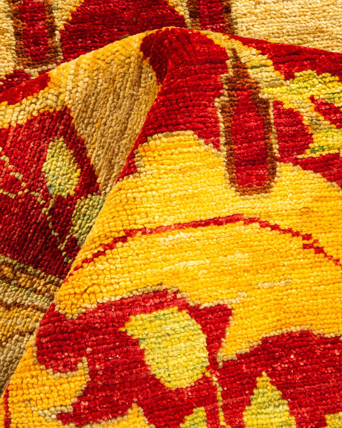 Tapis rouge Arts & Crafts en laine nouée à la main, unique en son genre en vente 1