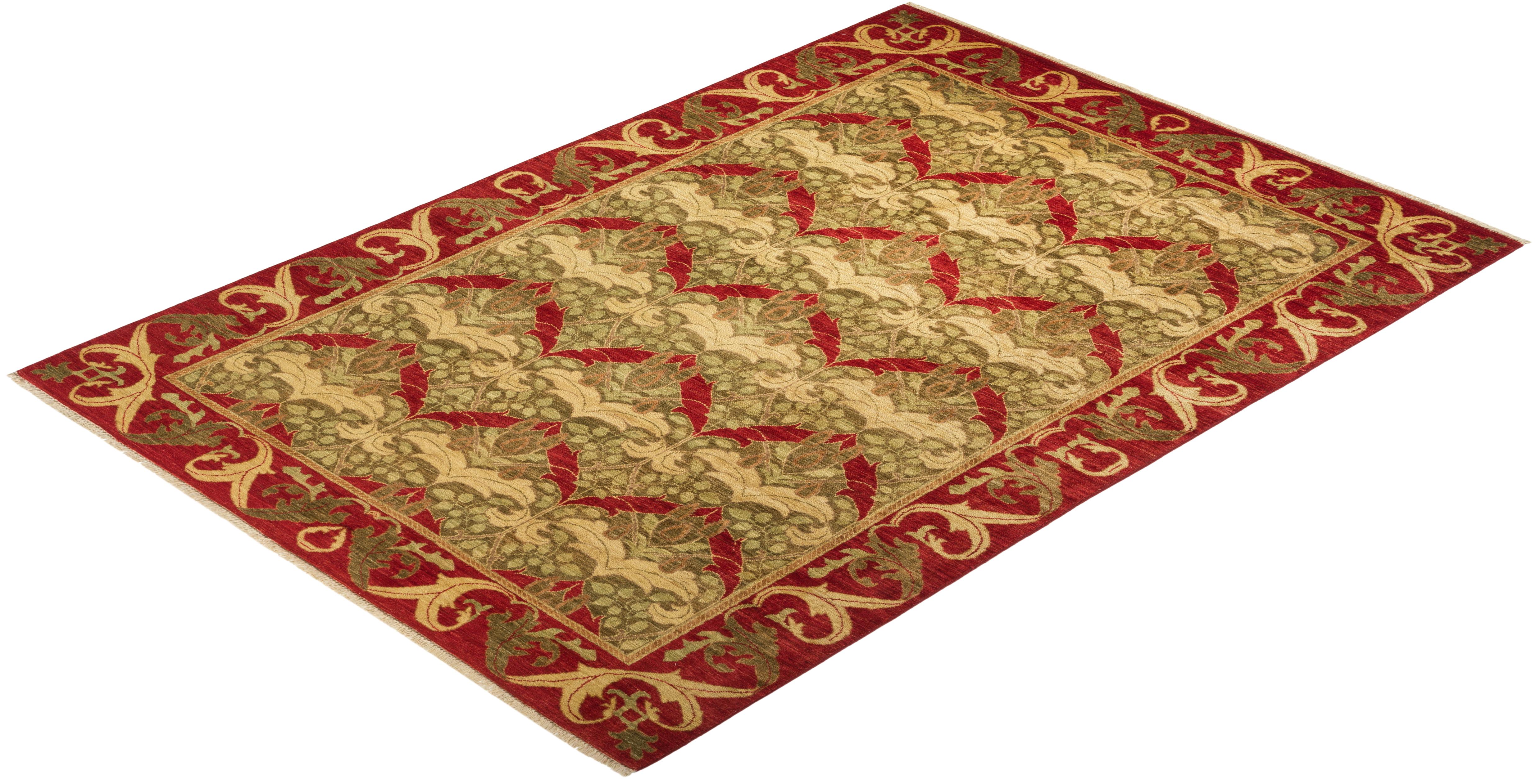One-of-a-kind Hand Knotted Wool Arts & Crafts Red Area Rug For Sale 3