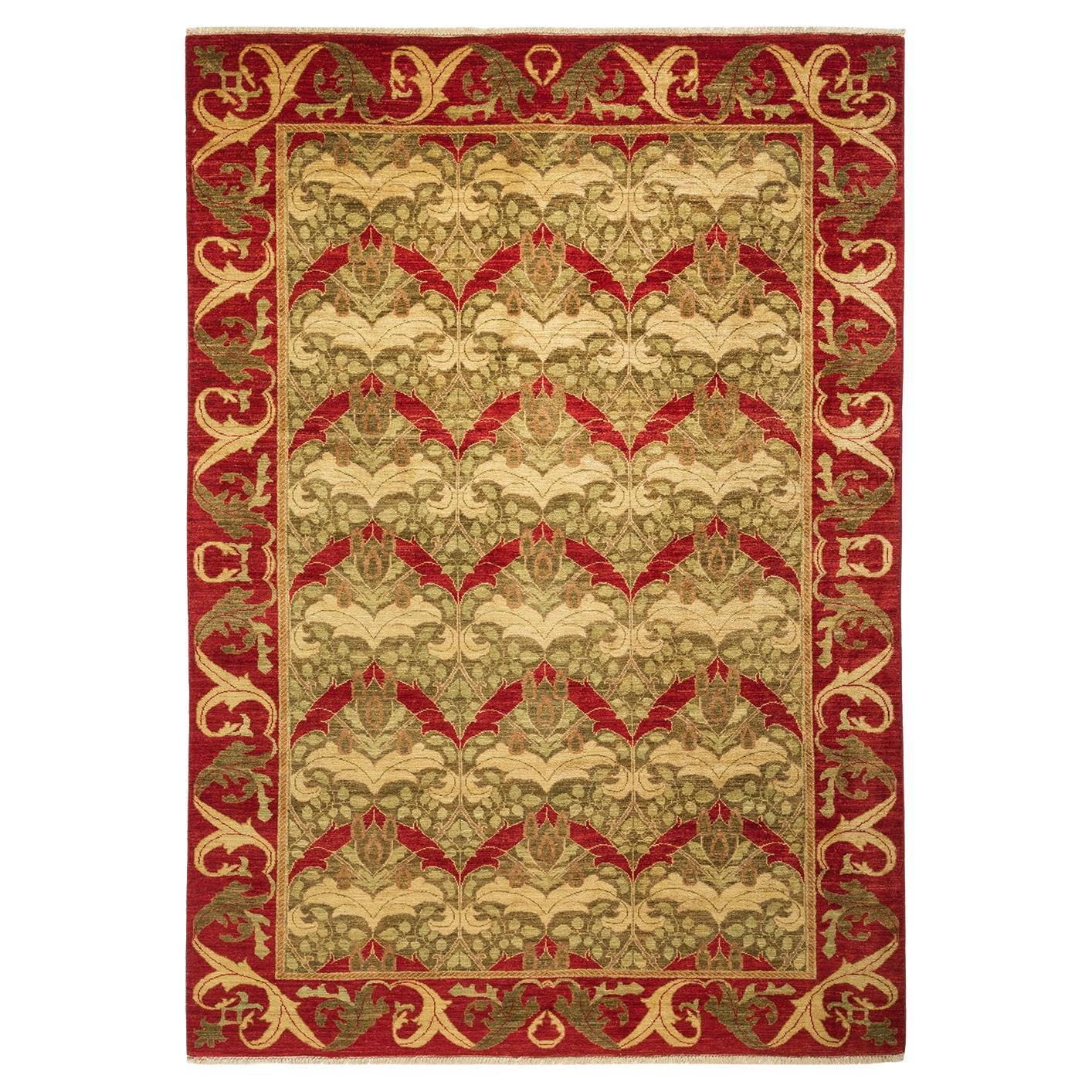 One-of-a-kind Hand Knotted Wool Arts & Crafts Red Area Rug For Sale