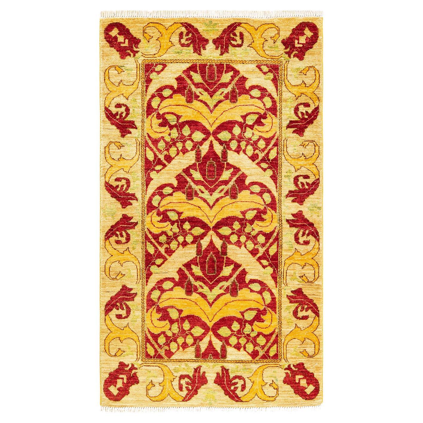 One-of-a-kind Hand Knotted Wool Arts & Crafts Red Area Rug For Sale