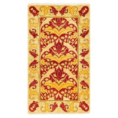 Tapis rouge Arts & Crafts en laine nouée à la main, unique en son genre