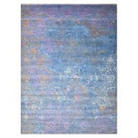 Contemporary Area Rug in Blue, Handmade of Silk and Wool, 150-knot ...