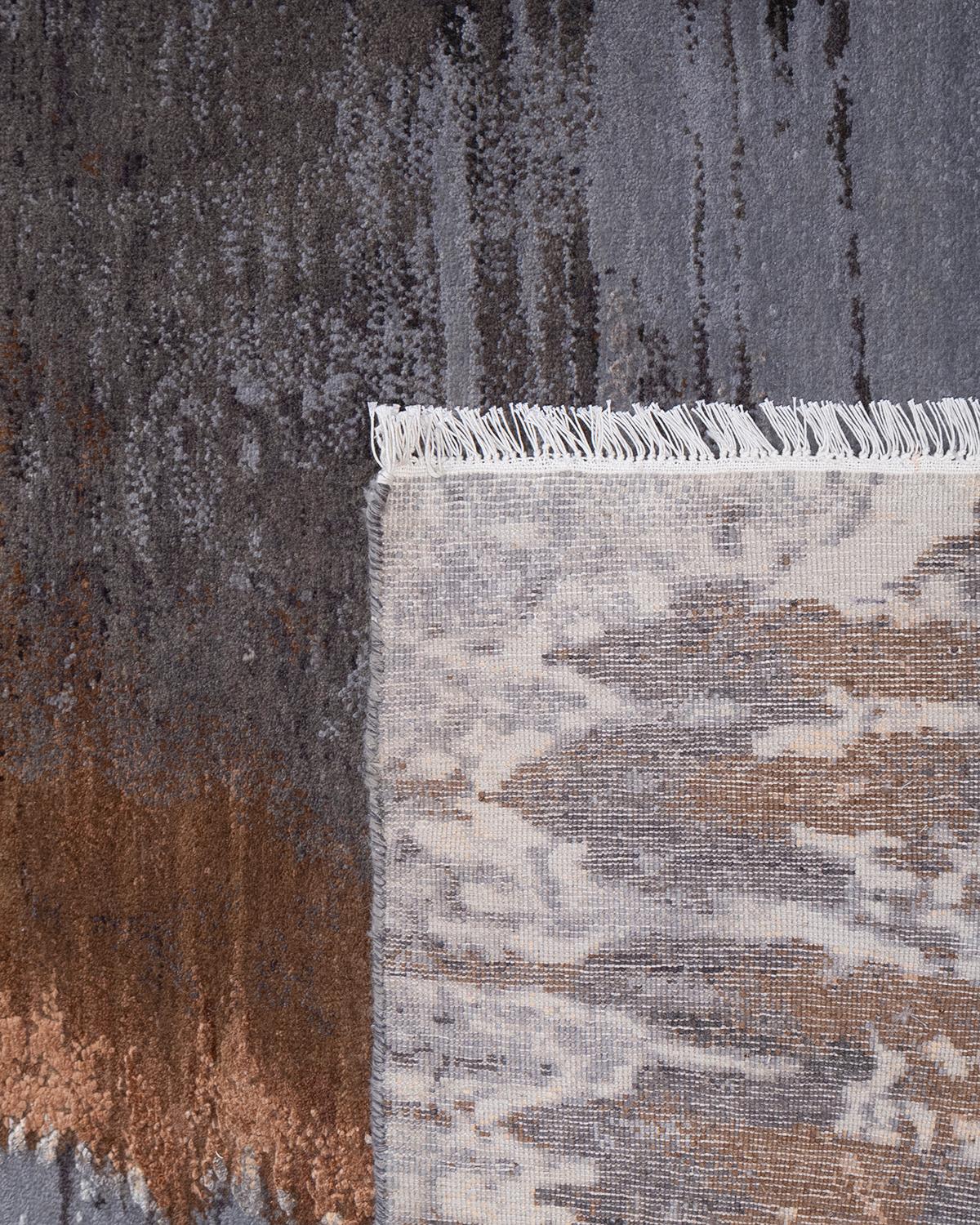 Tapis de sol gris contemporain en laine nouée à la main, unique en son genre Neuf - En vente à Norwalk, CT