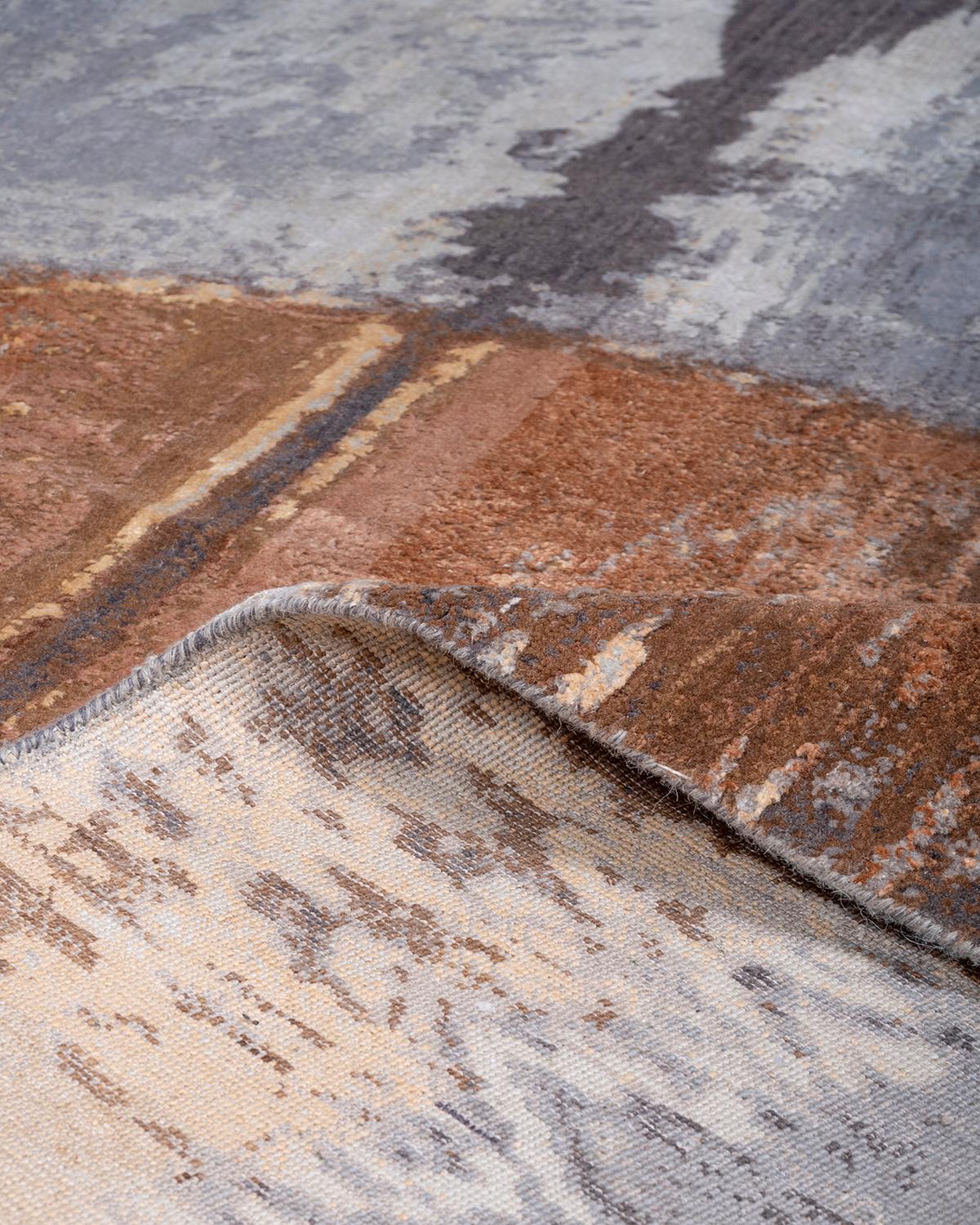 XXIe siècle et contemporain Tapis de sol gris contemporain en laine nouée à la main, unique en son genre en vente