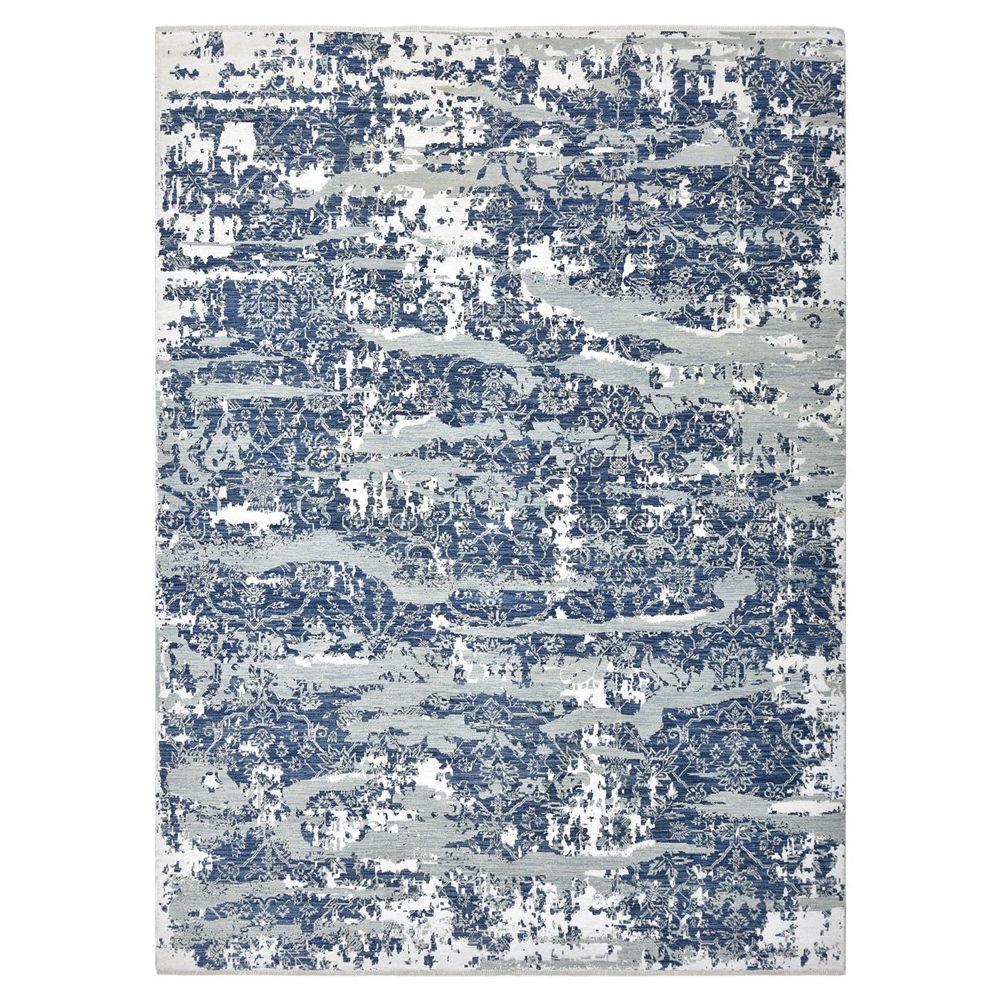 Tapis de sol gris contemporain en laine nouée à la main, unique en son genre en vente