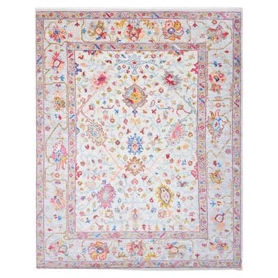 Contemporary Area Rug in Ivory, Handmade of Silk - Wool,