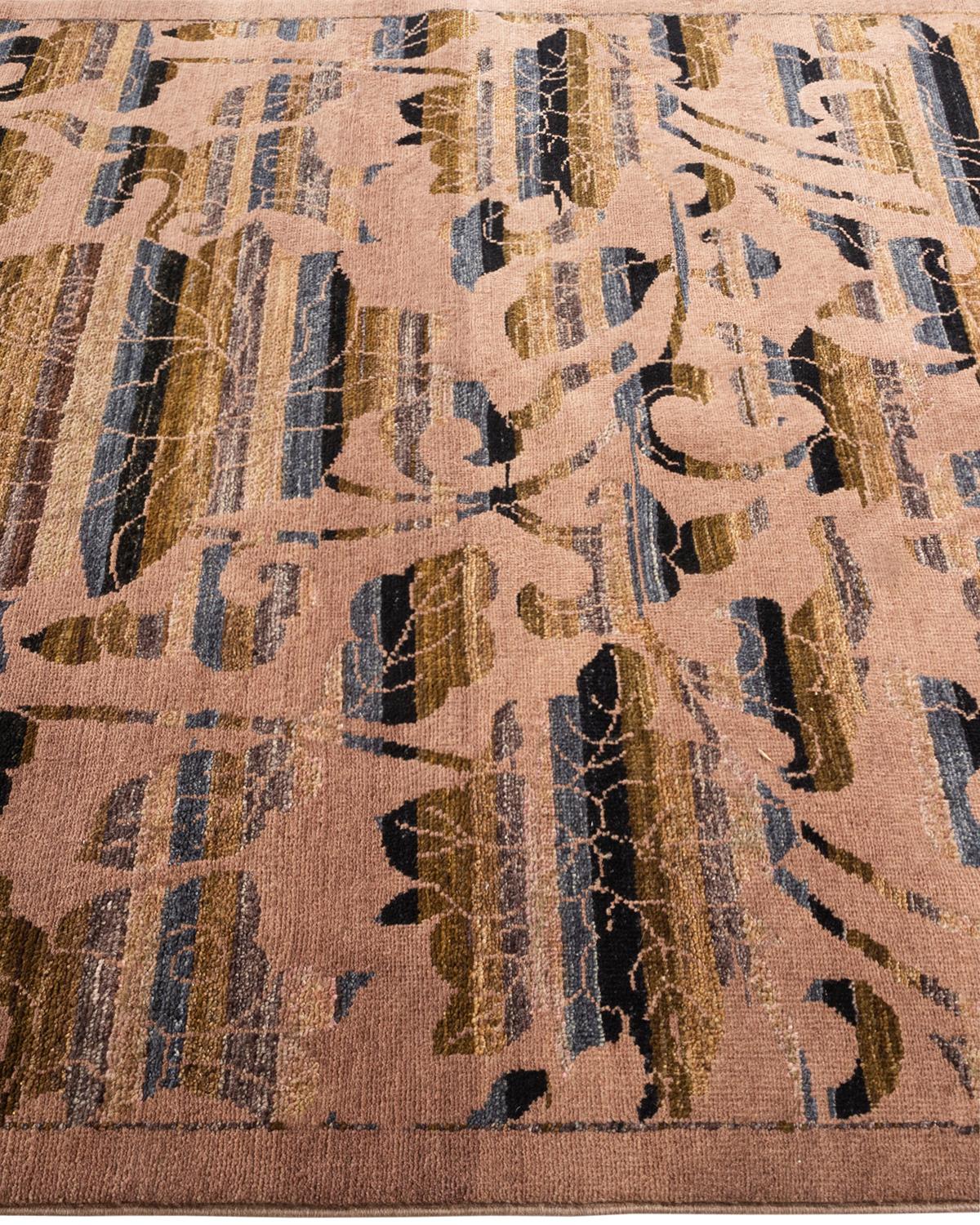 Tapis de zone beige éclectique en laine nouée à la main, unique en son genre Neuf - En vente à Norwalk, CT