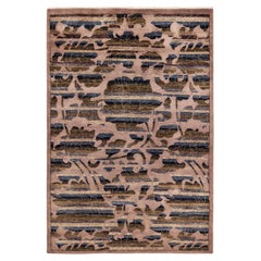 Handgeknüpfter, eklektischer Beigefarbener Teppich aus Wolle, Unikat