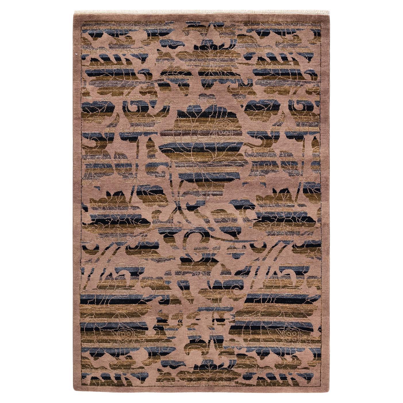 One-of-a-kind Hand Knotted Wool Eclectic Beige Area Rug For Sale