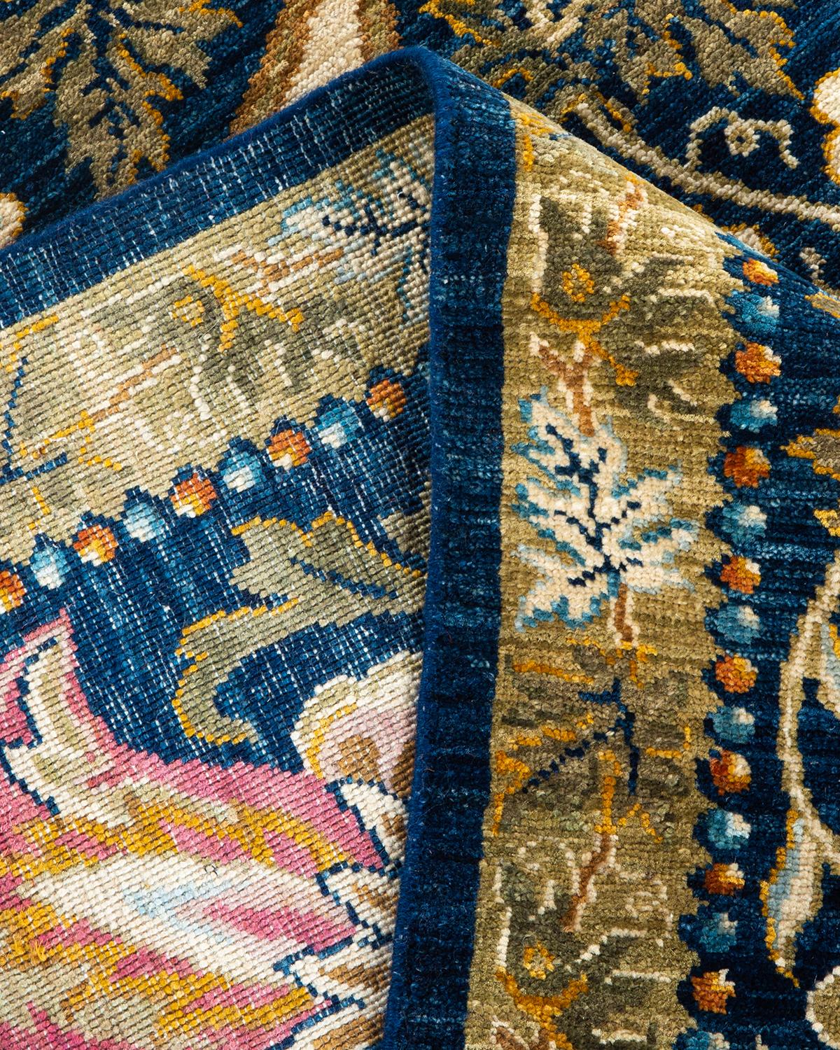 One-of-a-kind Hand Knotted Wool Eclectic Blue Area Rug For Sale 1