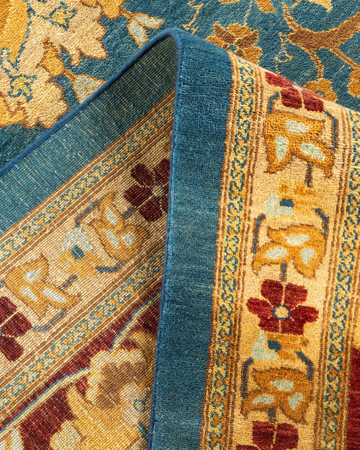 One-of-a-kind Hand Knotted Wool Eclectic Blue Area Rug For Sale 1