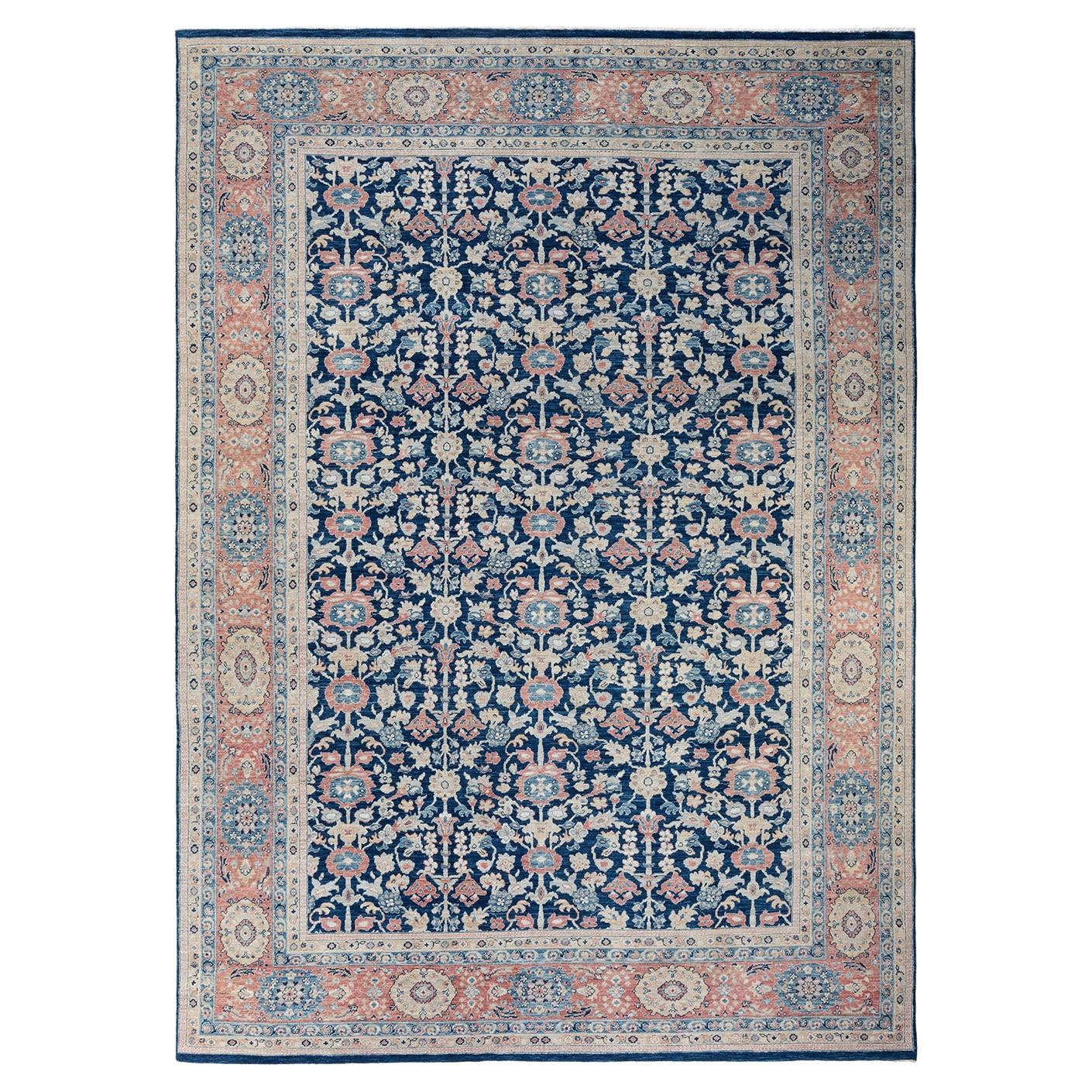 One-of-a-kind Hand Knotted Wool Eclectic Blue Area Rug