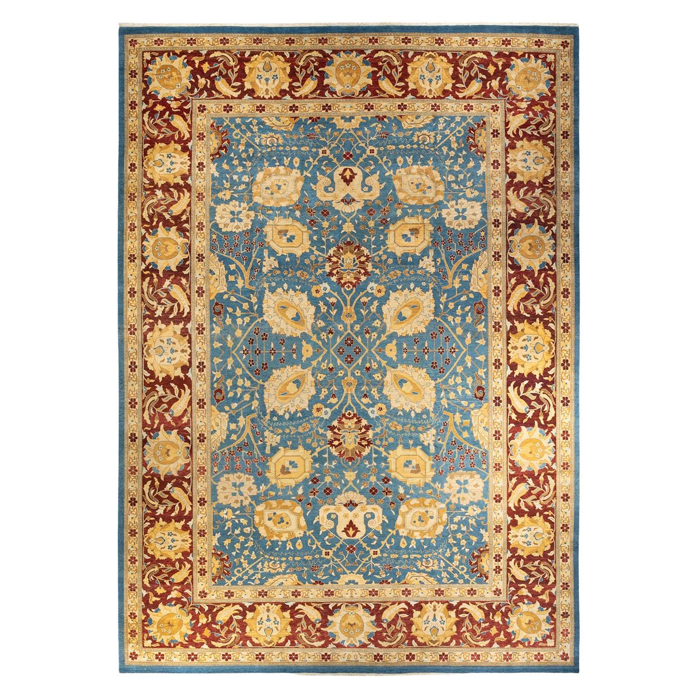 One-of-a-kind Hand Knotted Wool Eclectic Blue Area Rug