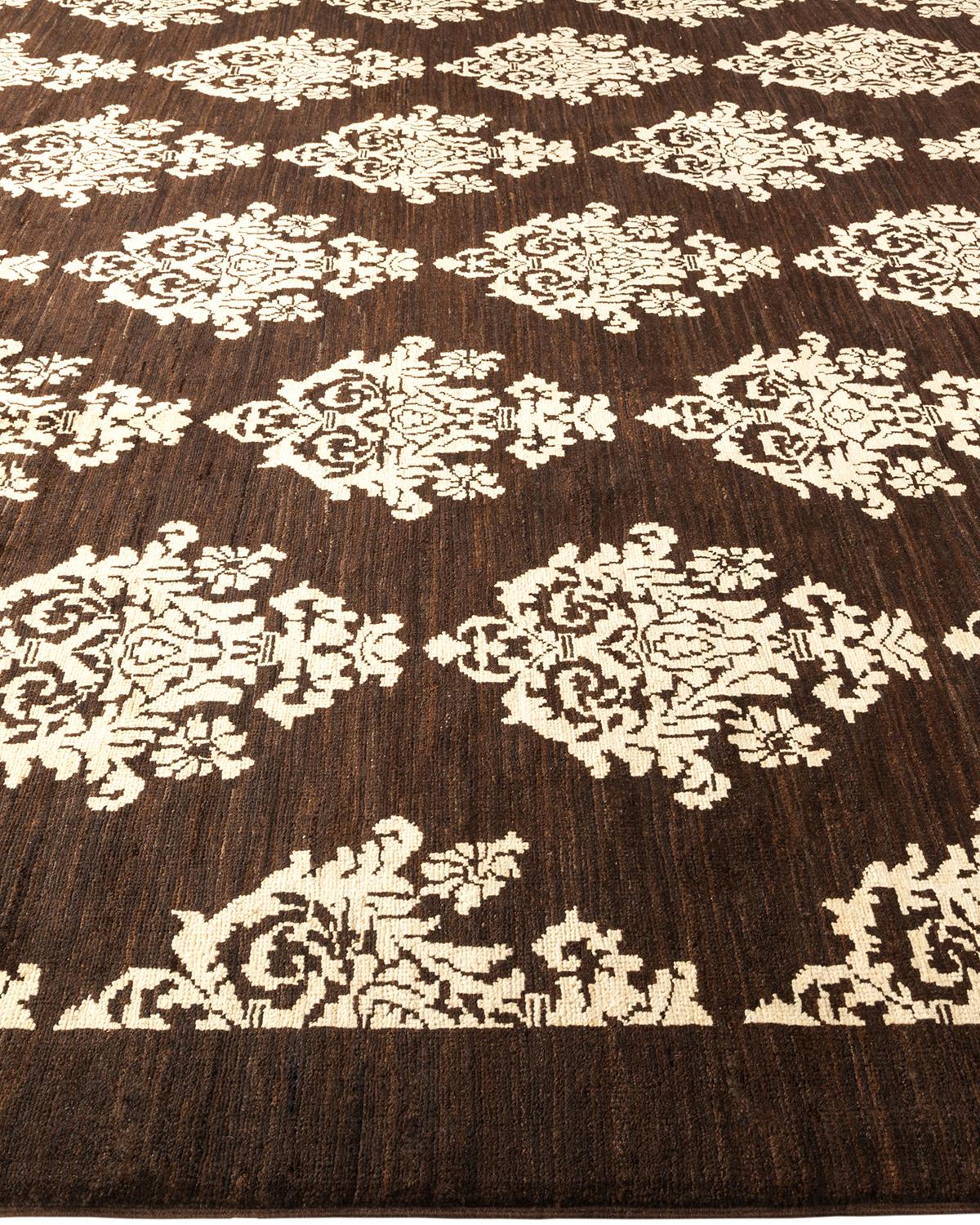 Tapis marron éclectique en laine nouée à la main, unique en son genre Neuf - En vente à Norwalk, CT