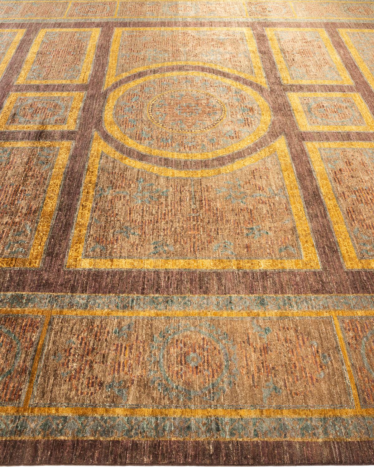 One-of-a-kind Hand Knotted Wool Eclectic Brown Area Rug In New Condition For Sale In Norwalk, CT