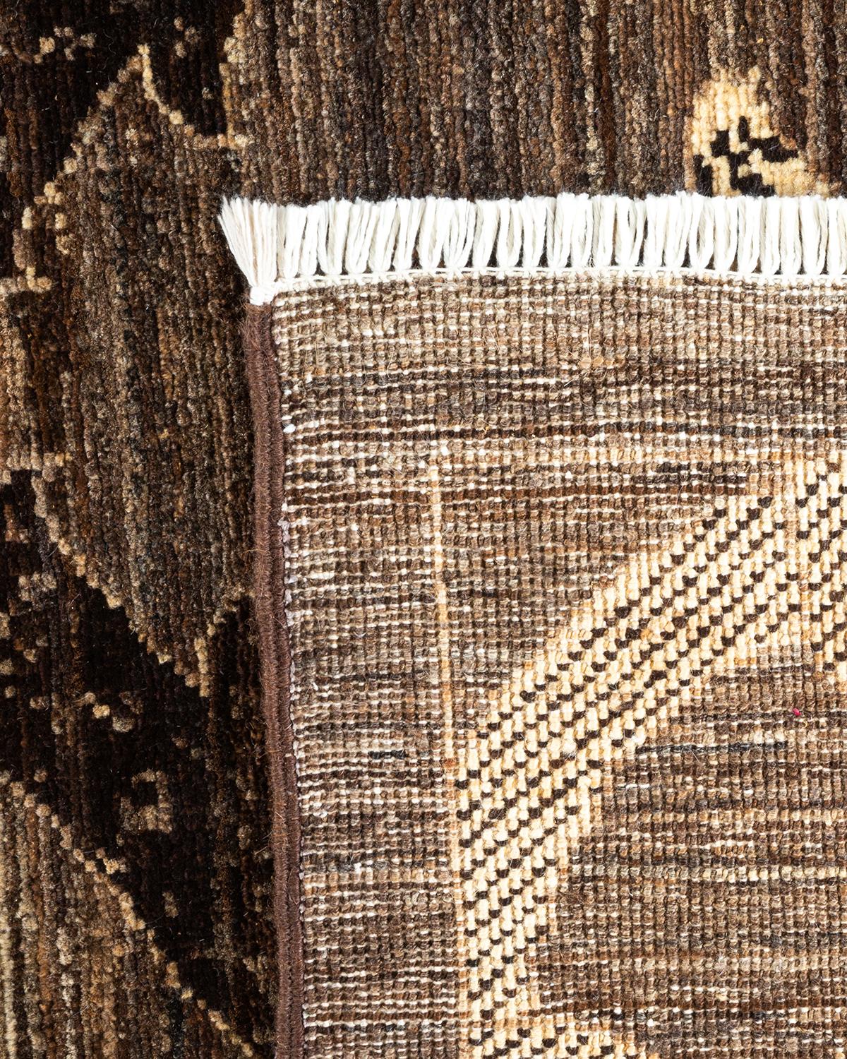 Contemporary One-of-a-kind Hand Knotted Wool Eclectic Brown Area Rug For Sale