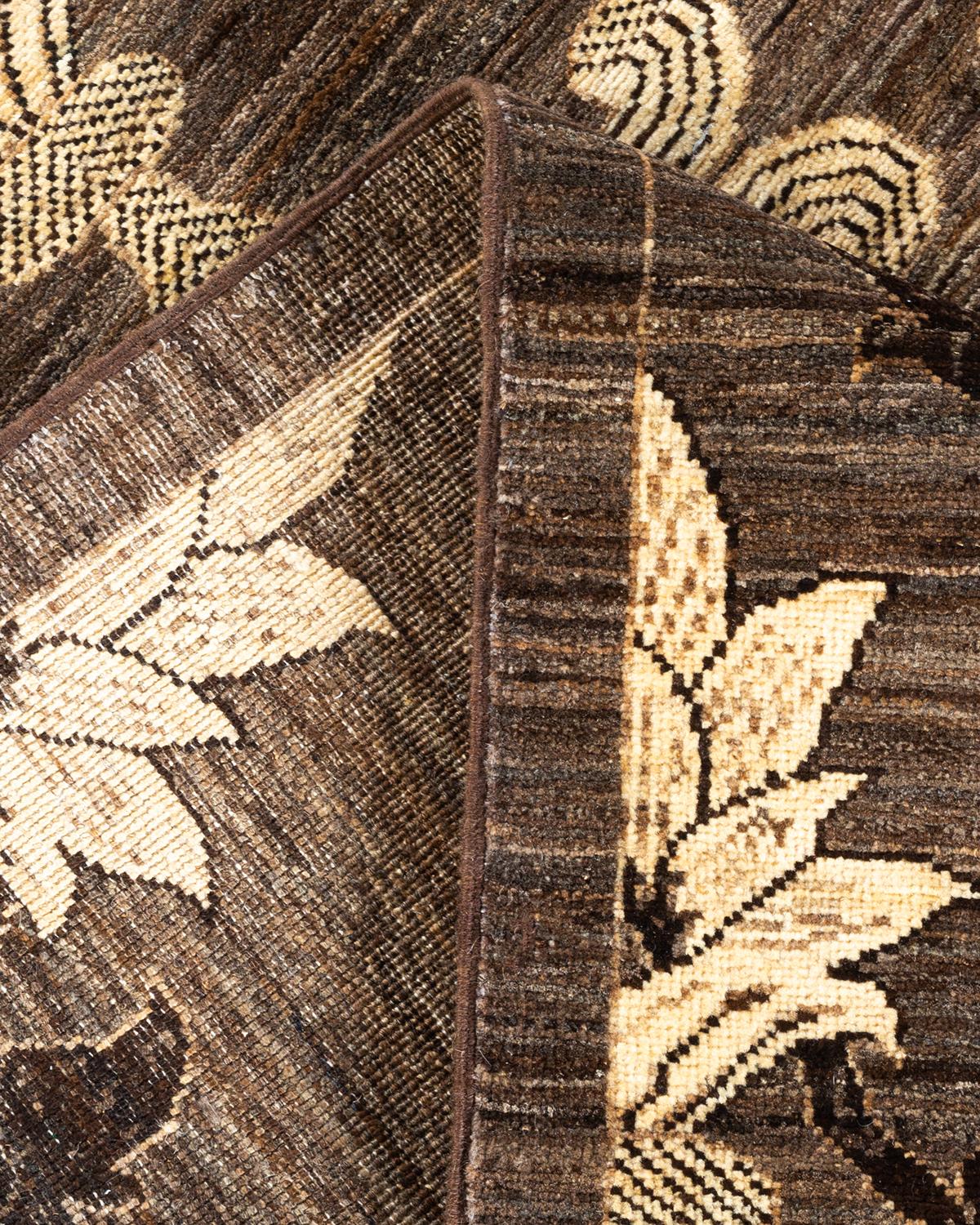 One-of-a-kind Hand Knotted Wool Eclectic Brown Area Rug For Sale 1