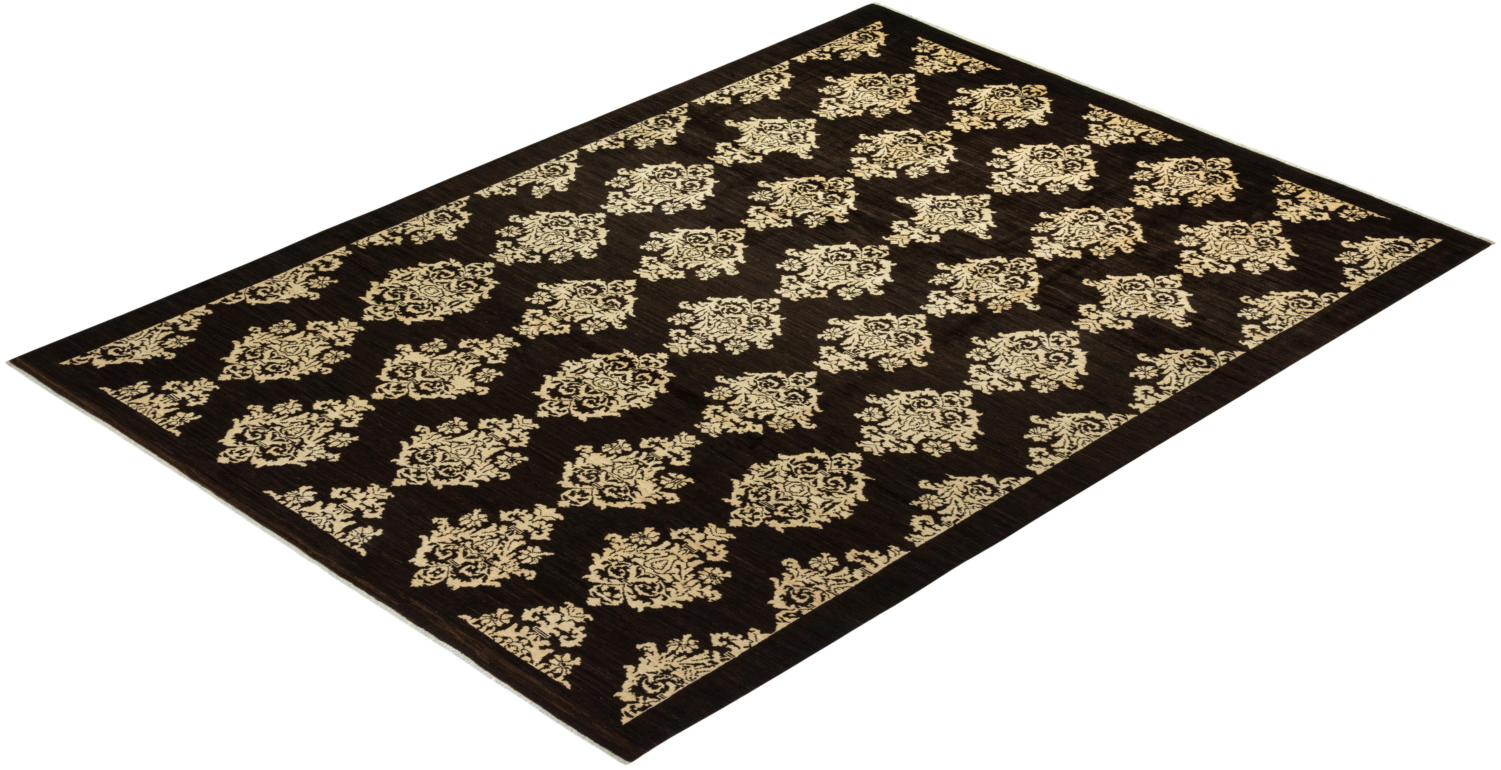 Tapis marron éclectique en laine nouée à la main, unique en son genre en vente 2