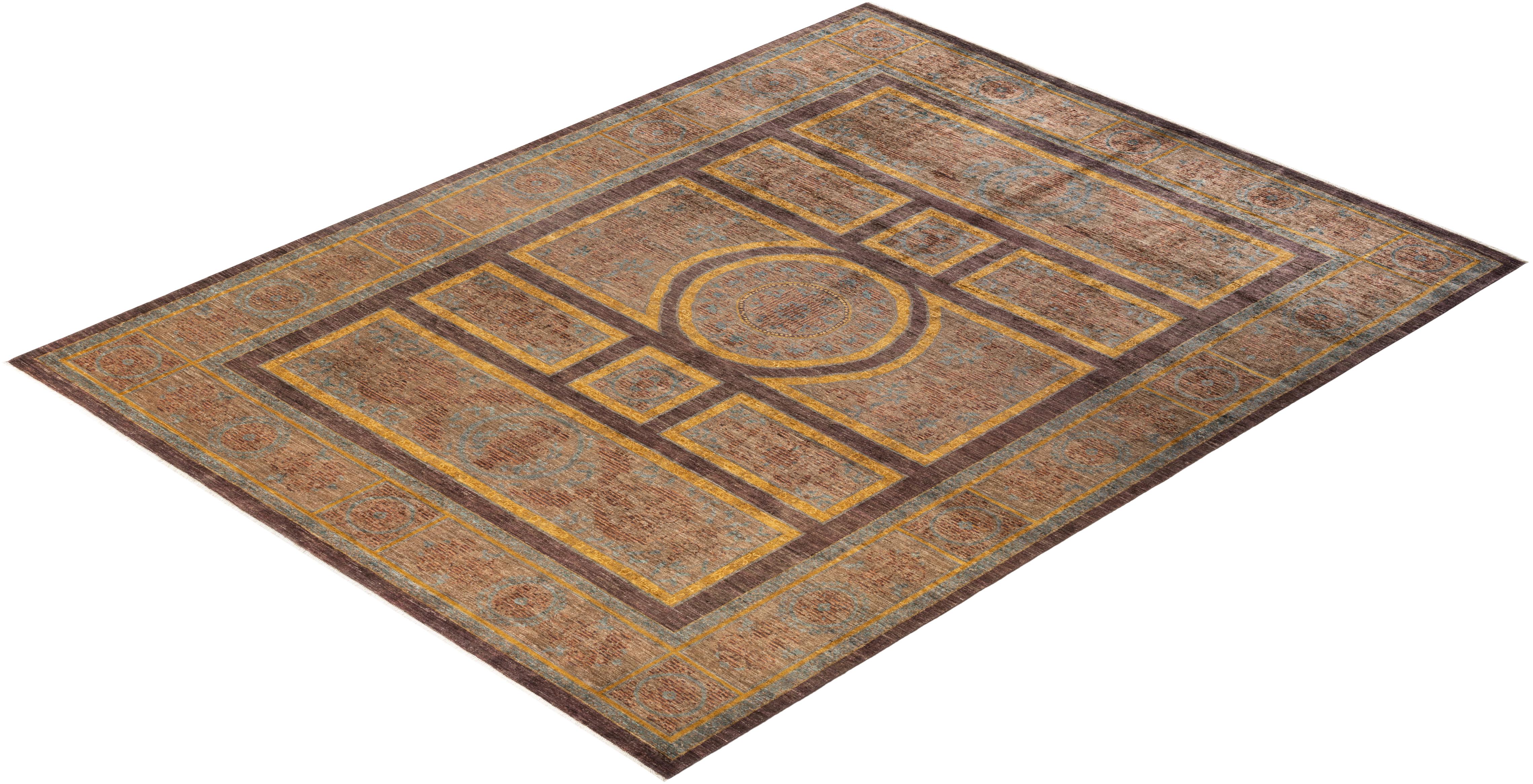 One-of-a-kind Hand Knotted Wool Eclectic Brown Area Rug For Sale 3