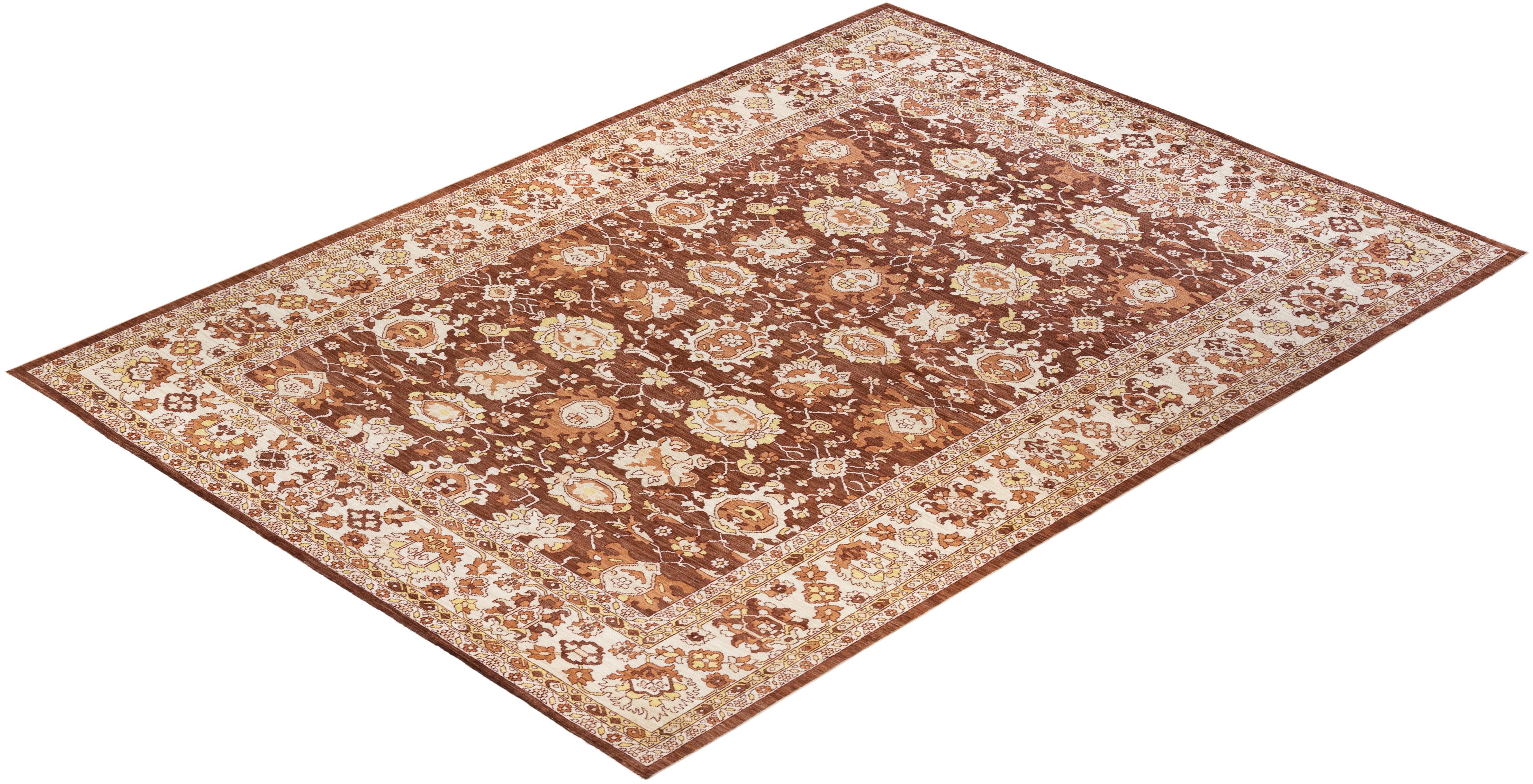 One-of-a-kind Hand Knotted Wool Eclectic Brown Area Rug For Sale 3