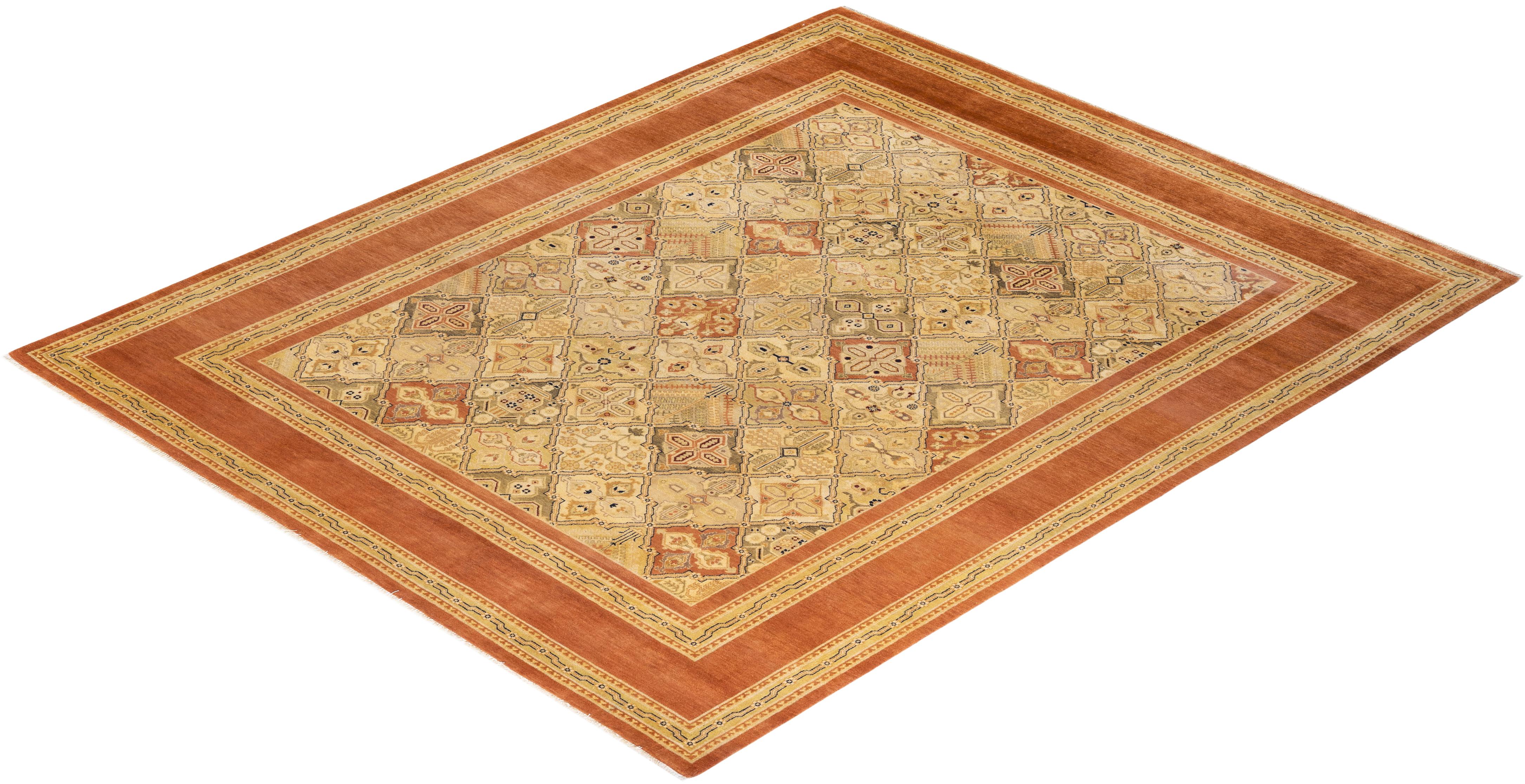 Handgeknüpfter, eklektischer brauner Teppich aus Wolle, Unikat im Angebot 3