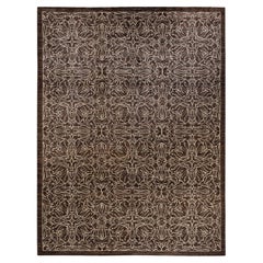 Tapis marron éclectique en laine nouée à la main, unique en son genre