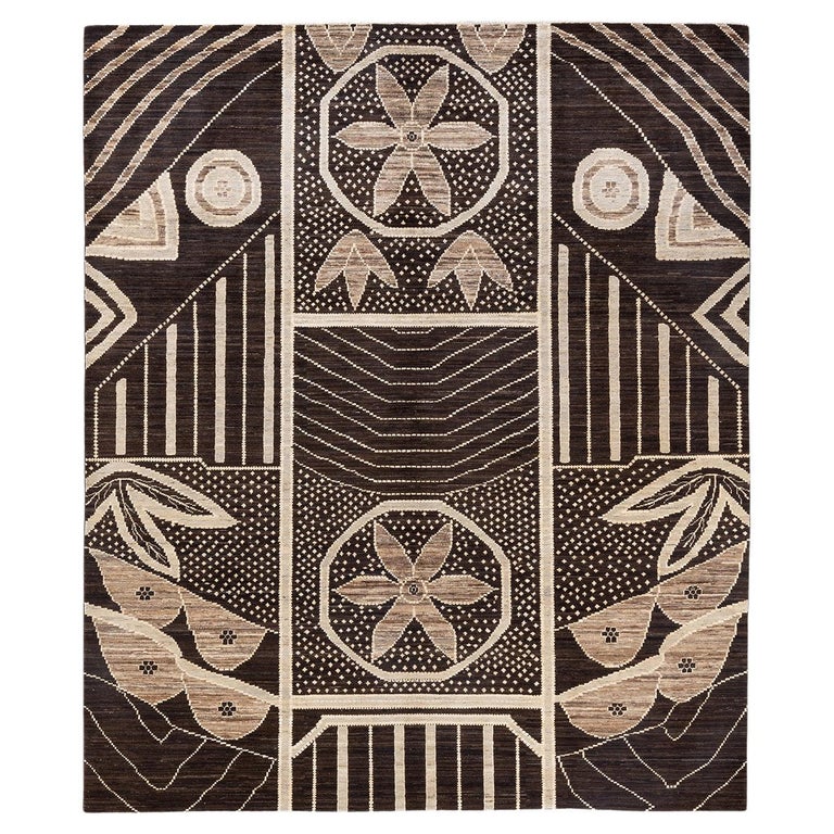 One-of-a-Kind Hand Knotted Wool Eclectic Brown Area Rug For Sale at 1stDibs
