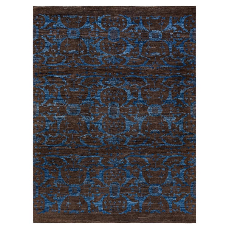One-of-a-kind Hand Knotted Wool Eclectic Brown Area Rug at 1stDibs