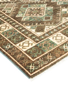 Tapis gris éclectique unique en son genre en laine nouée à la main