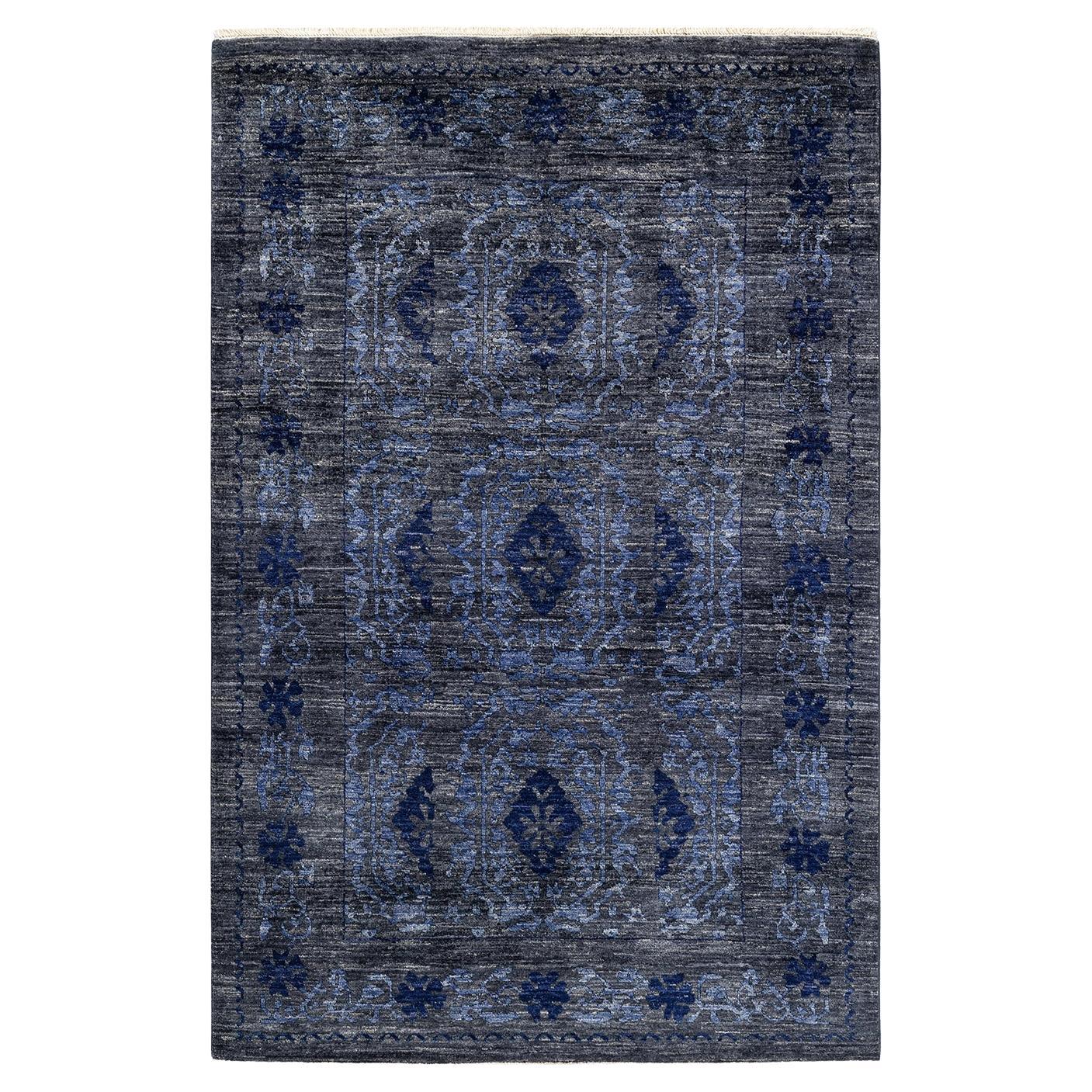 Handgeknüpfter, eklektischer grauer Teppich aus Wolle, Unikat