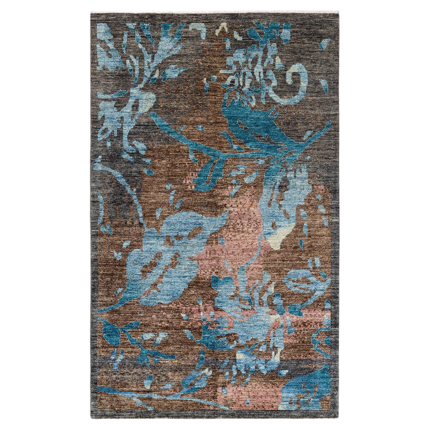 Handgeknüpfter, eklektischer grauer Teppich aus Wolle, Unikat