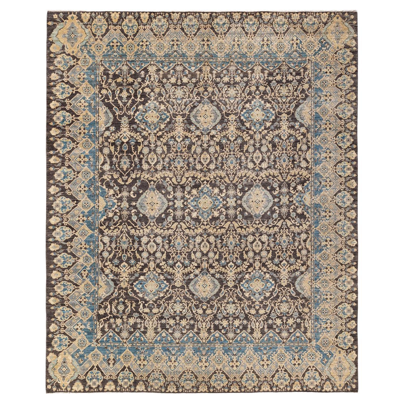 One-of-a-kind Hand Knotted Wool Eclectic Gray Area Rug For Sale