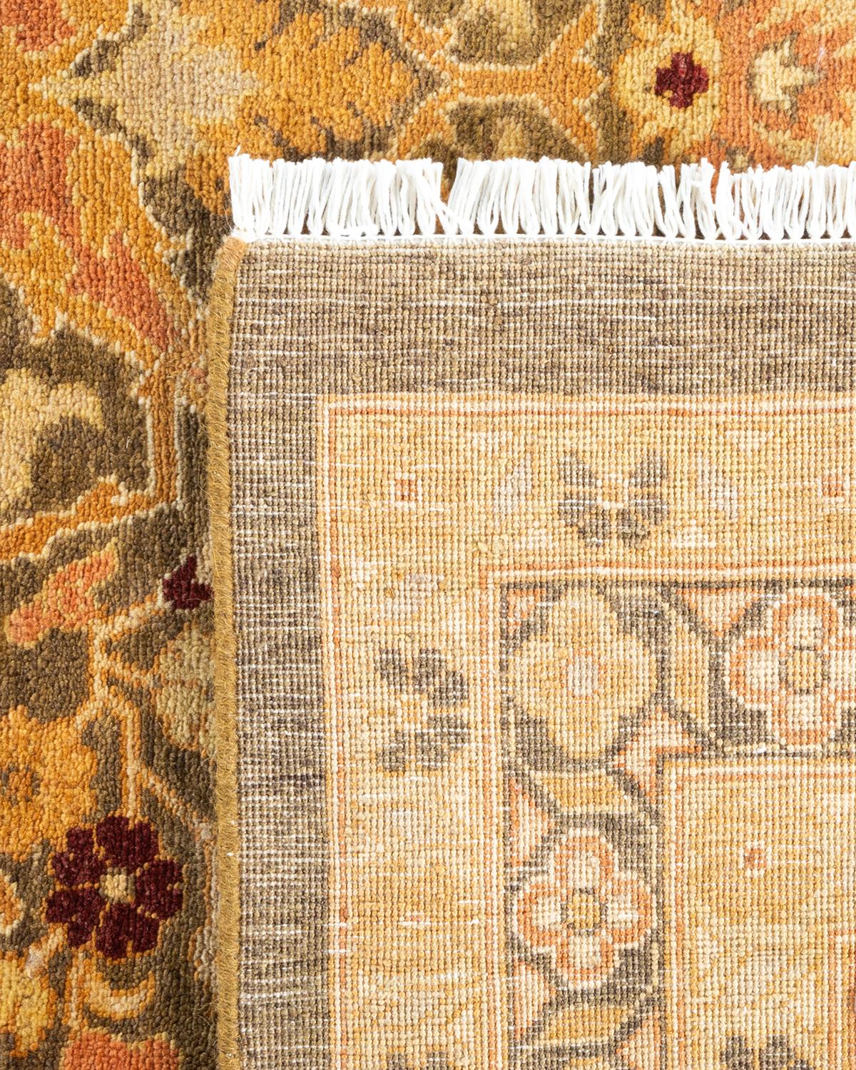 XXIe siècle et contemporain Tapis vert éclectique en laine nouée à la main, unique en son genre en vente