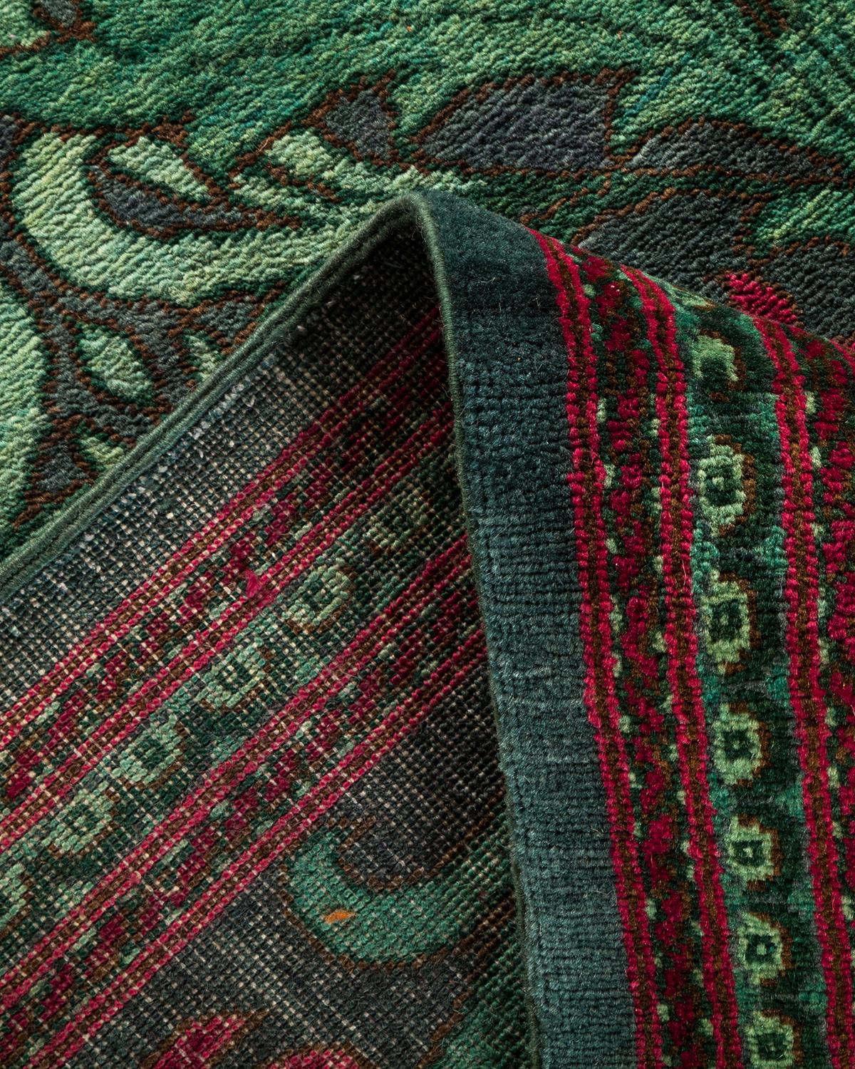 One-of-a-kind Hand Knotted Wool Eclectic Green Area Rug For Sale 1