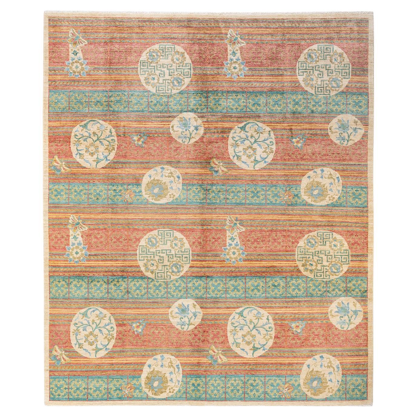 One-of-a-Kind Hand Knotted Wool Eclectic Green Area Rug