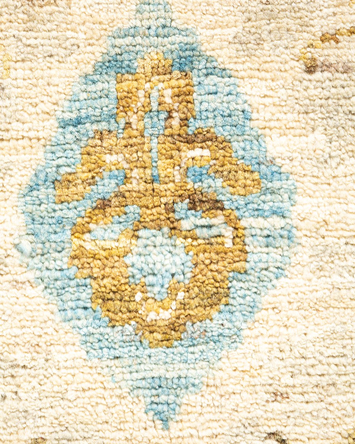 Pakistani One-of-a-kind Hand Knotted Wool Eclectic Ivory Area Rug For Sale