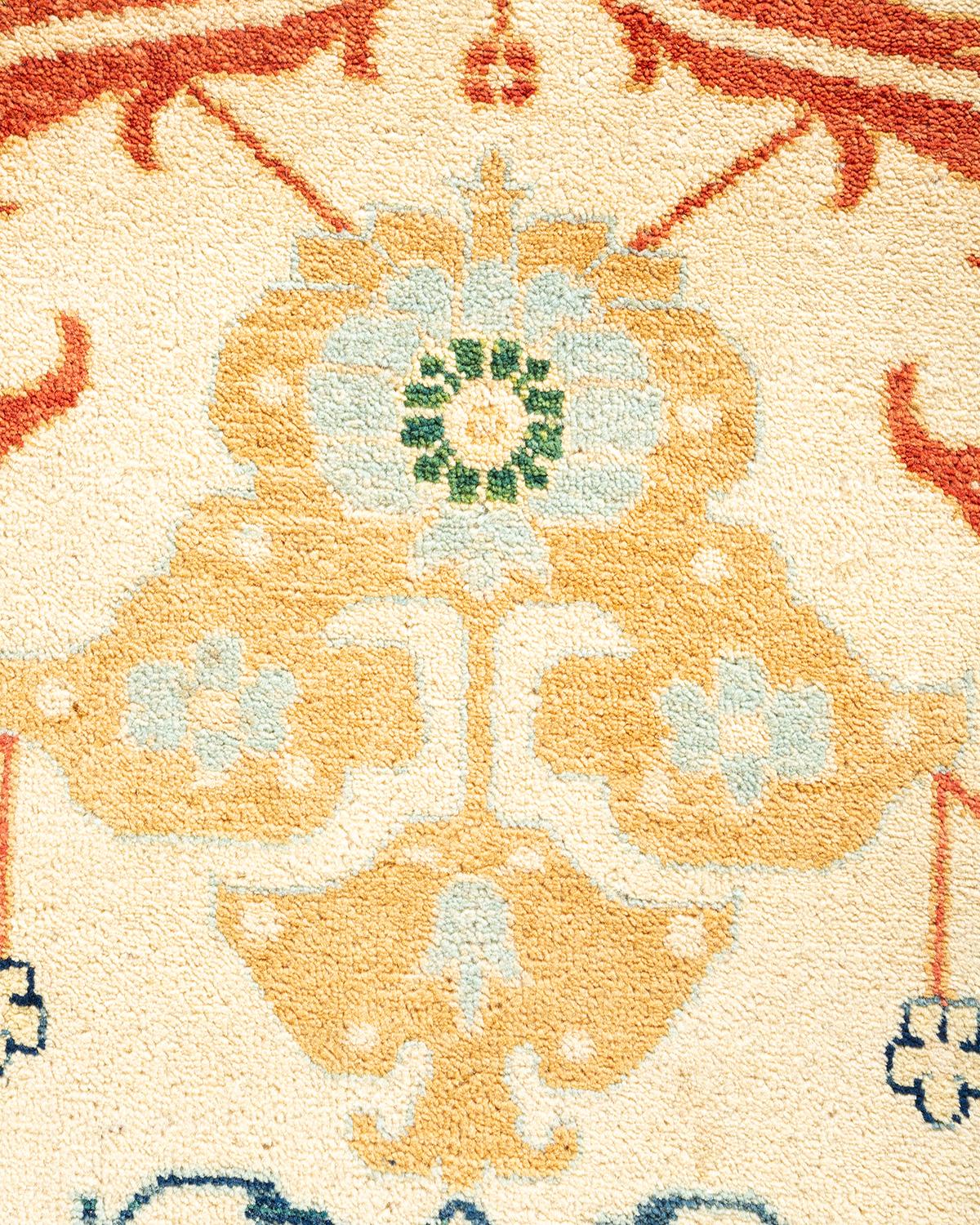 Pakistani One-of-a-kind Hand Knotted Wool Eclectic Ivory Area Rug For Sale