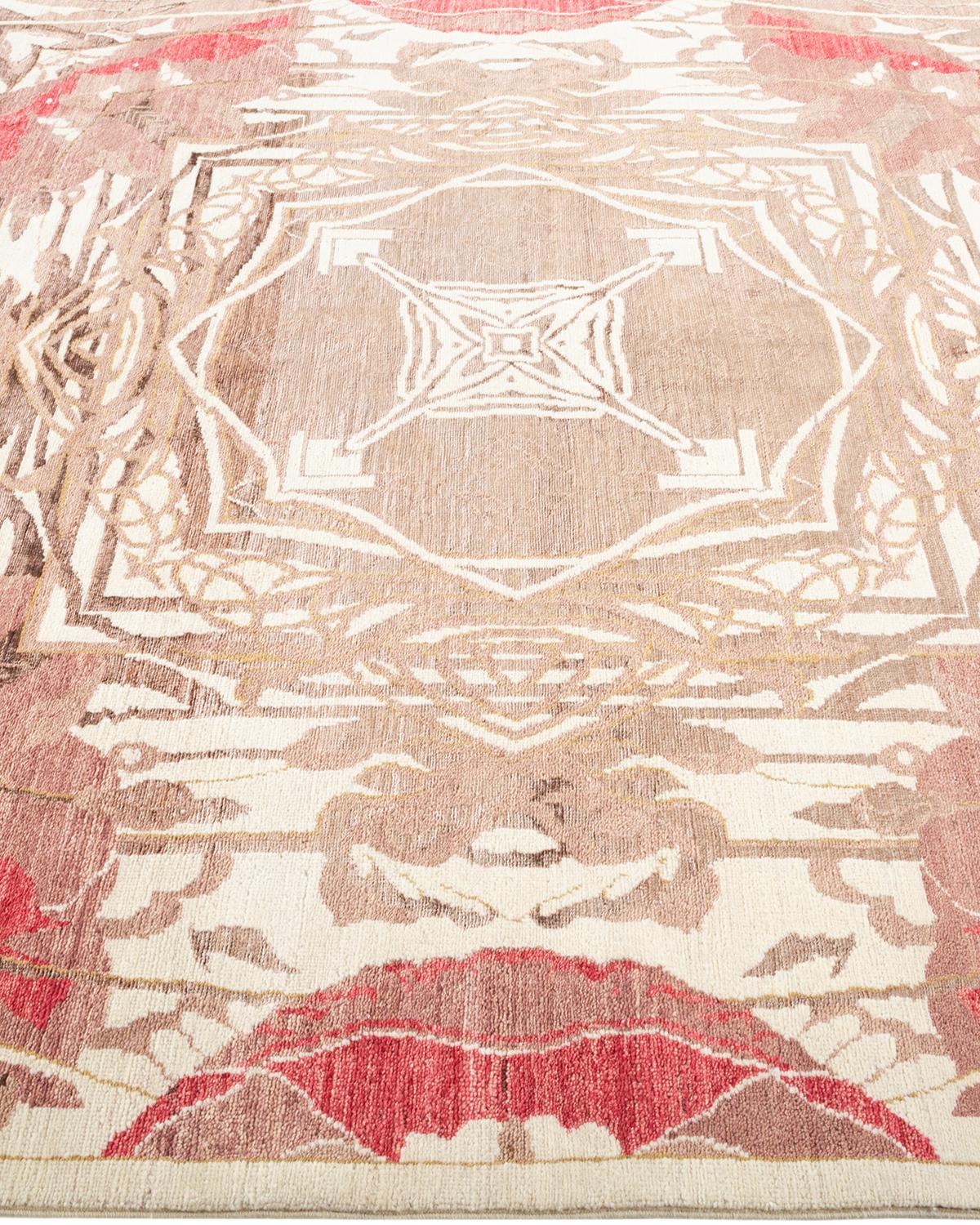 Tapis de zone ivoire éclectique en laine nouée à la main, unique en son genre Neuf - En vente à Norwalk, CT