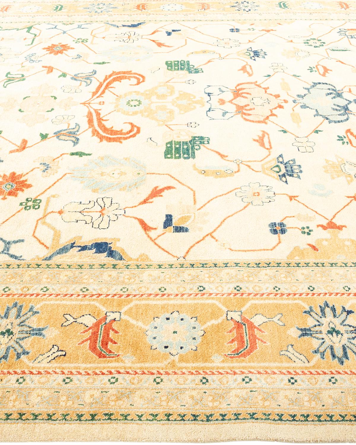 One-of-a-kind Hand Knotted Wool Eclectic Ivory Area Rug In New Condition For Sale In Norwalk, CT