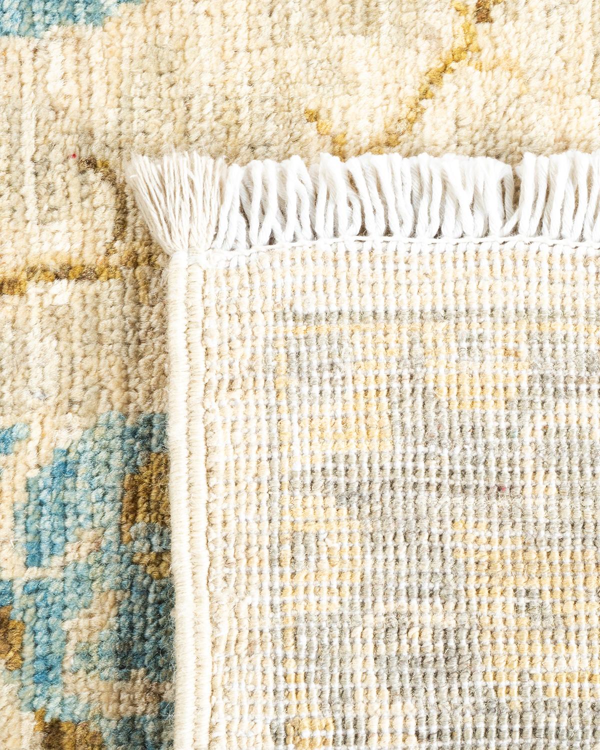 Contemporary One-of-a-kind Hand Knotted Wool Eclectic Ivory Area Rug For Sale