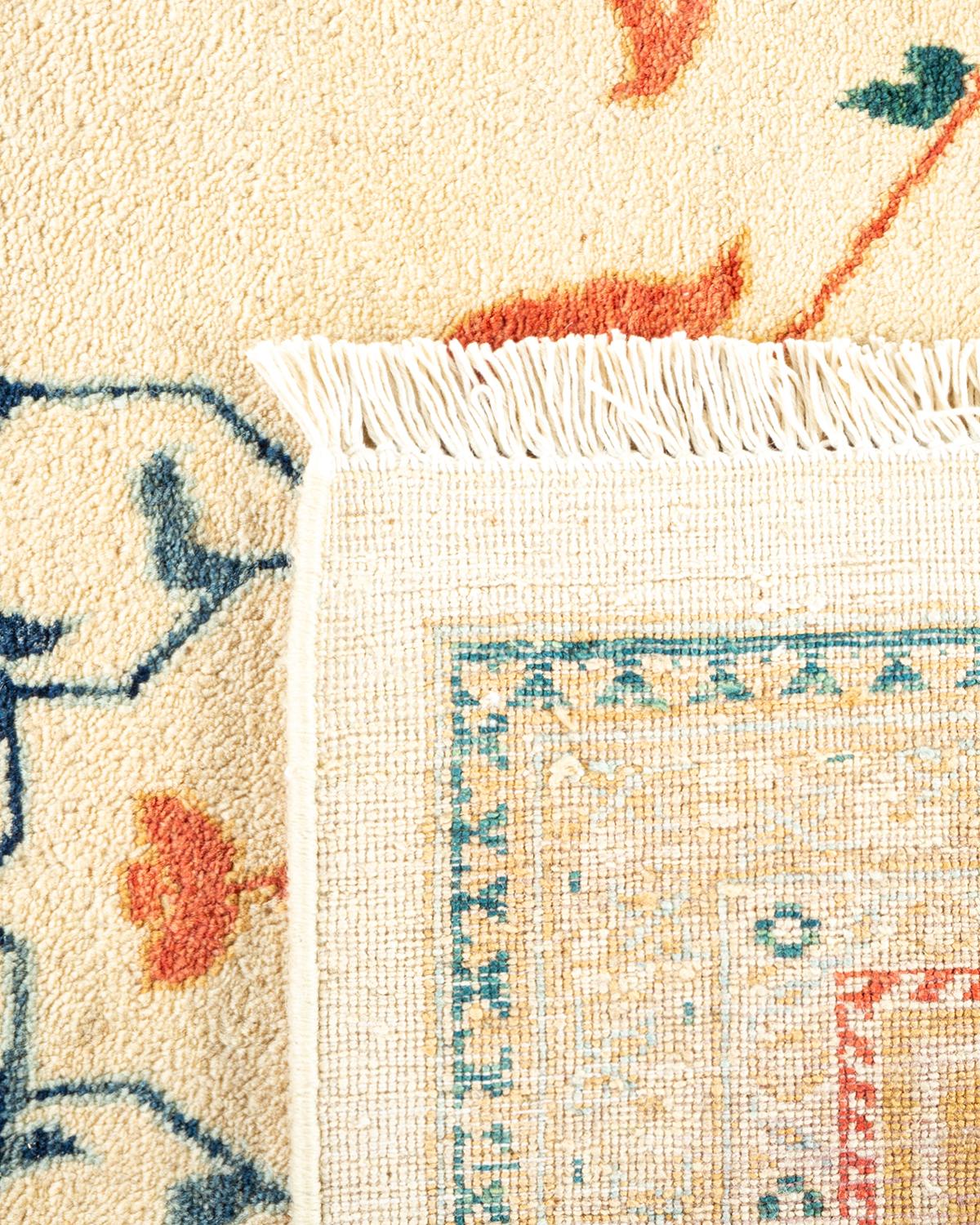 Contemporary One-of-a-kind Hand Knotted Wool Eclectic Ivory Area Rug For Sale