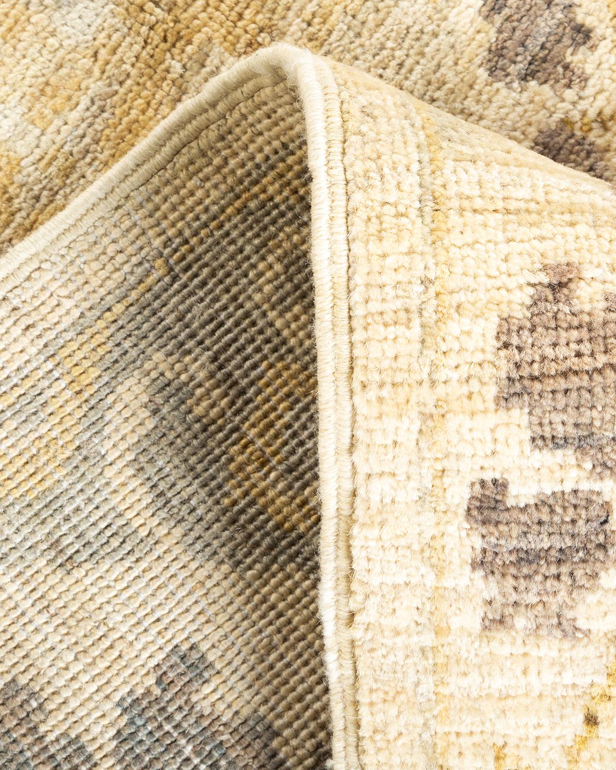 One-of-a-kind Hand Knotted Wool Eclectic Ivory Area Rug For Sale 1