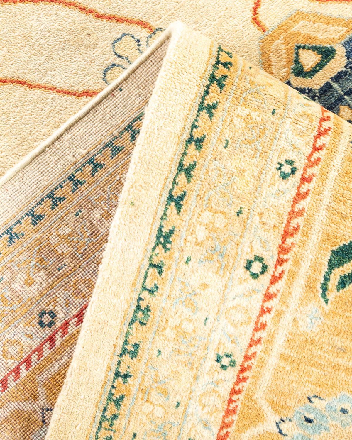 One-of-a-kind Hand Knotted Wool Eclectic Ivory Area Rug For Sale 1