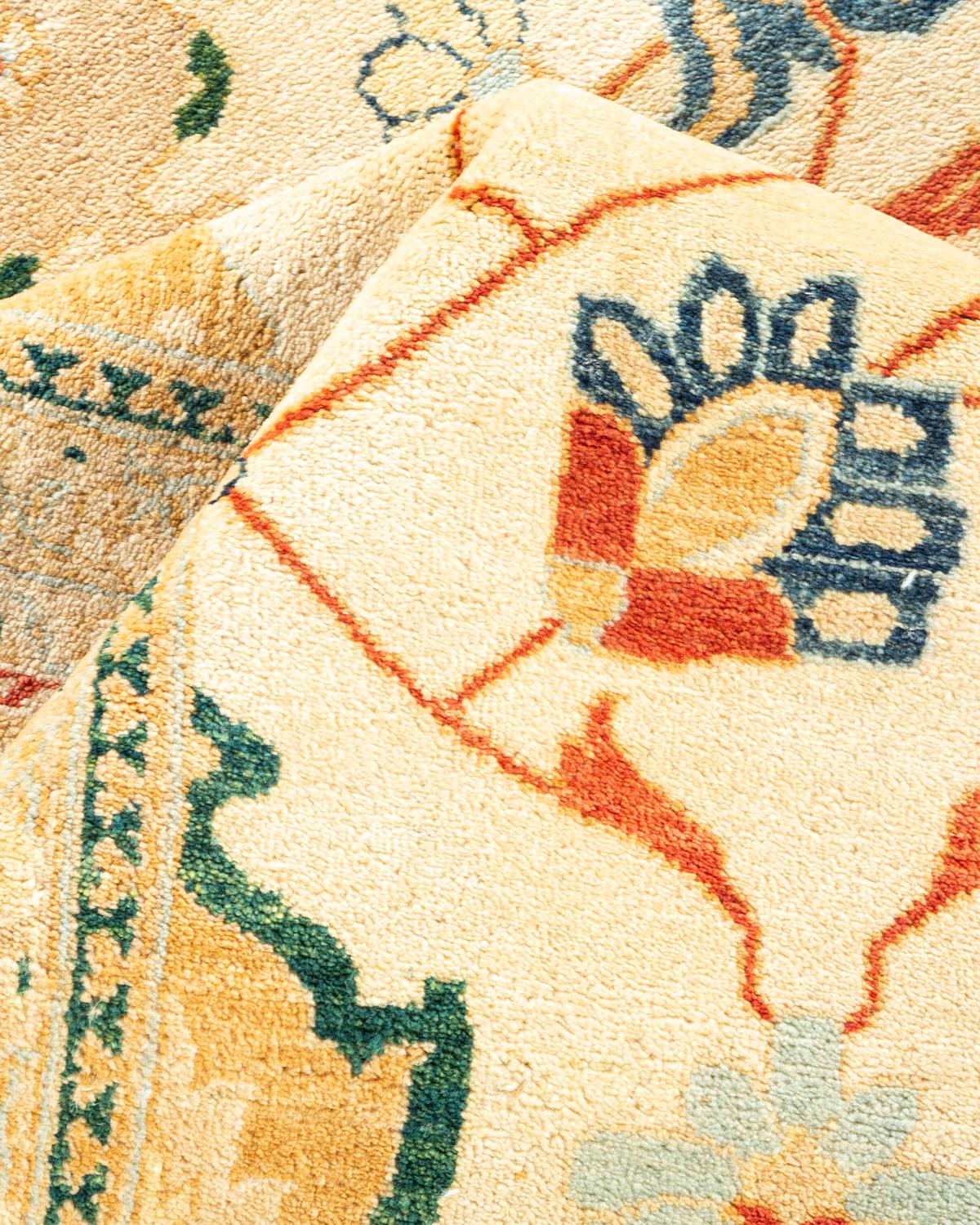 One-of-a-kind Hand Knotted Wool Eclectic Ivory Area Rug For Sale 2