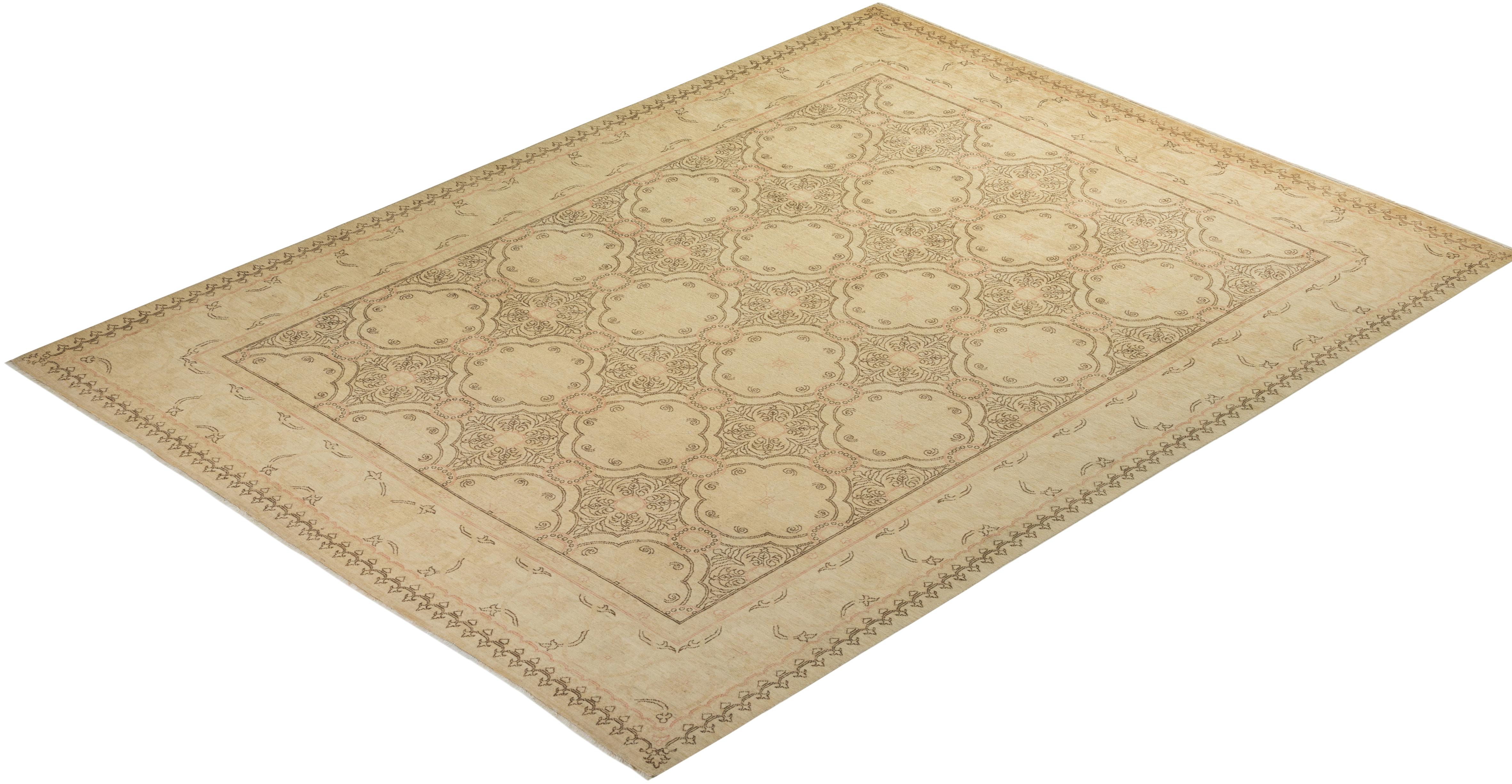 One-of-a-kind Hand Knotted Wool Eclectic Ivory Area Rug For Sale 3