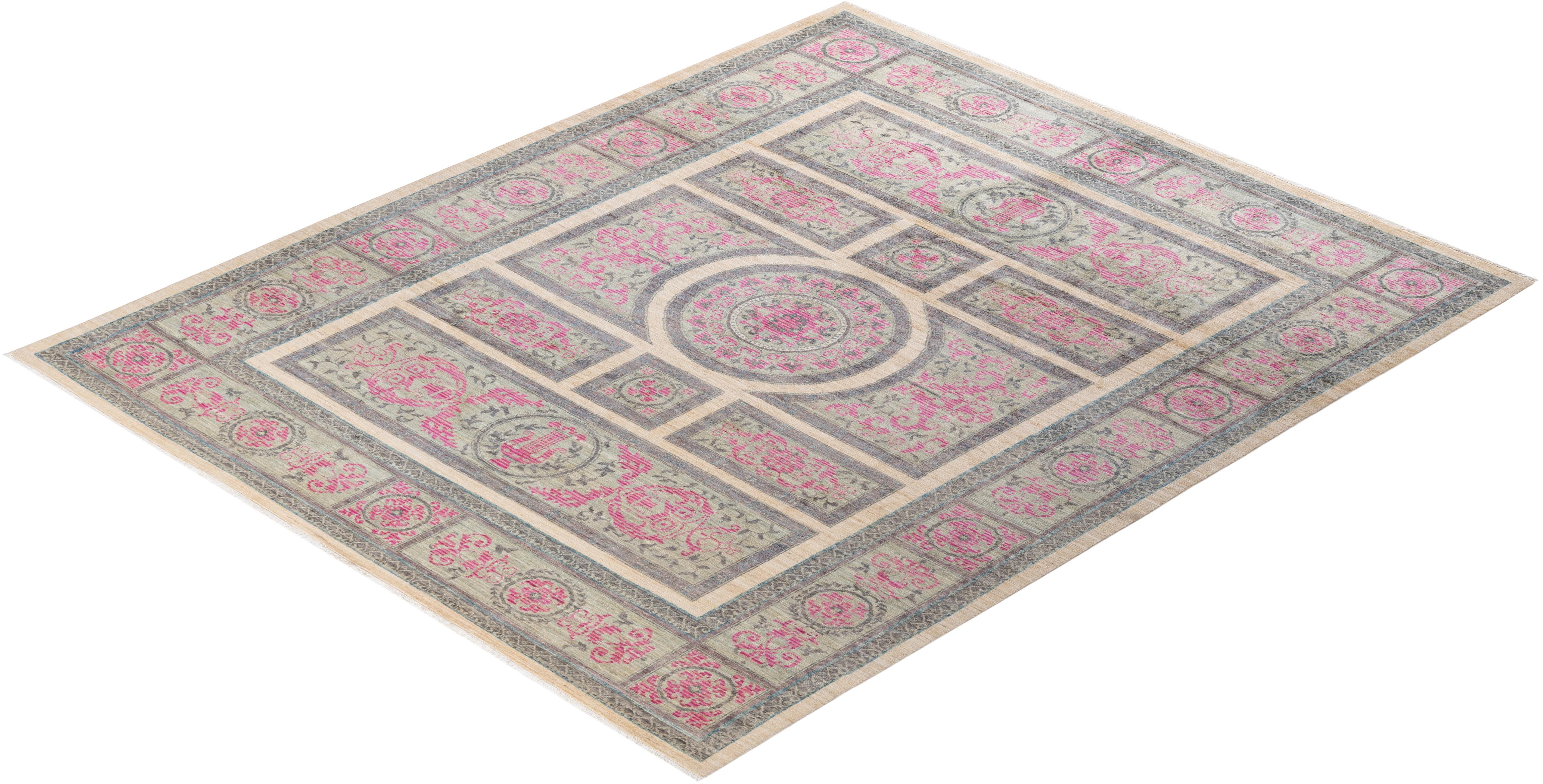 One-of-a-kind Hand Knotted Wool Eclectic Ivory Area Rug For Sale 3